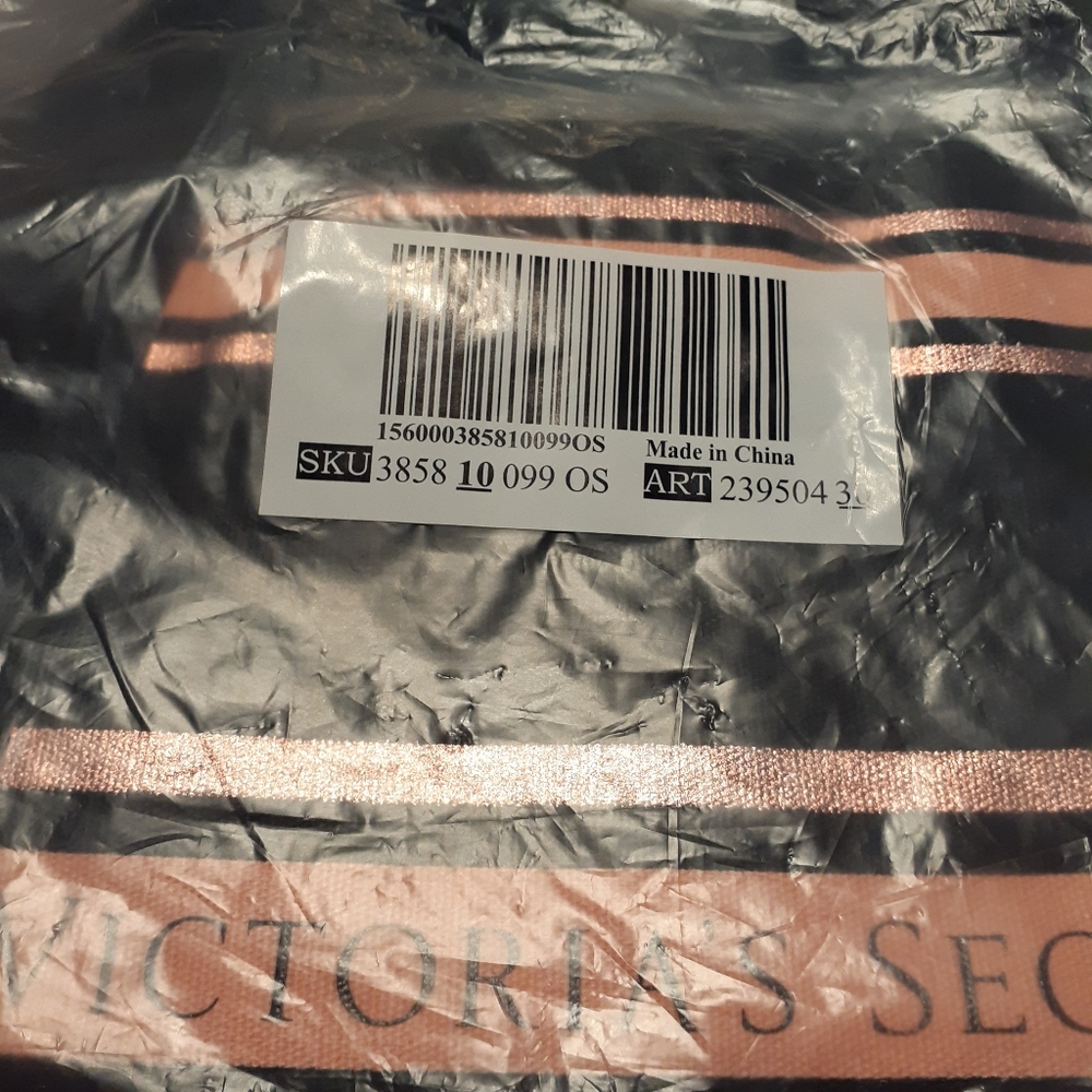 Victoria's Secret Black, Rose Gold striped bag NWT - Picture 3 of 5